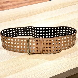 Wide Band Tan Brown Y2K Leather Belt OFSA Sizing